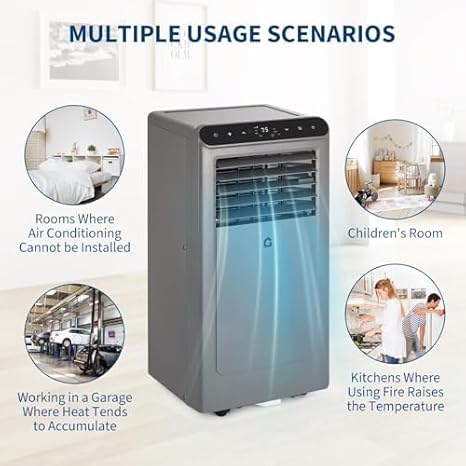 8000 BTU Portable Air Conditioners, 3-in-1 Portable AC Unit with Dehumidifier, Quiet Air Conditioner for Bedrooms and Offices up to 350 Sq.Ft, Remote Control & 24H Timer, Grey & Black