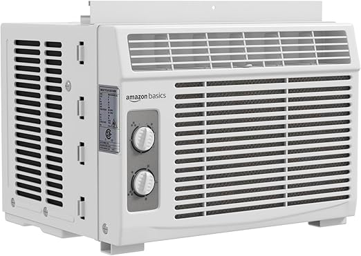 Basics 5000-BTU Small Window Air Conditioner, Up to 150 Sqf, Window AC Units with Cool and Fan Functions, Washable Filter, Adjustable Window Kit, Intuitive Mechanical Controls, White