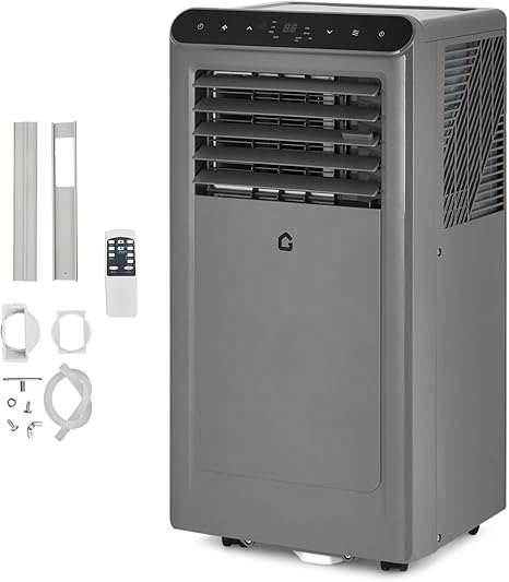 8000 BTU Portable Air Conditioners, 3-in-1 Portable AC Unit with Dehumidifier, Quiet Air Conditioner for Bedrooms and Offices up to 350 Sq.Ft, Remote Control & 24H Timer, Grey & Black