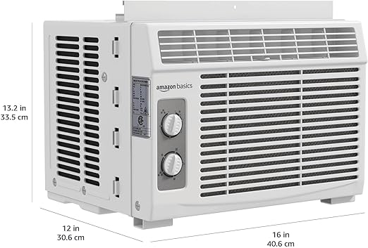 Basics 5000-BTU Small Window Air Conditioner, Up to 150 Sqf, Window AC Units with Cool and Fan Functions, Washable Filter, Adjustable Window Kit, Intuitive Mechanical Controls, White