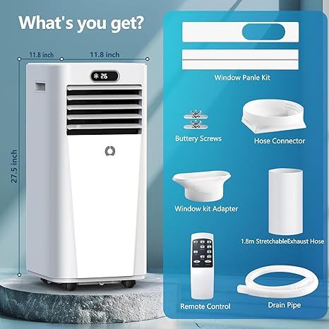 Portable Air Conditioners,10,000 BTU 3-in-1 Portable AC unit for Rooms up to 450 Sq. Ft, Featuring 24H Timer, Smart Sleep Mode, Window Kits Included, Perfect for Bedrooms, Kitchens, and Apartments.