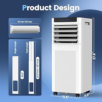 Portable Air Conditioners, 10000 BTU Portable AC up to 450 Sq.Ft, 3 in 1 AC Unit with Cool, Dehumidifier & Fan Modes, Remote Control & 24H Timer, AC Unit for Bedrooms, Living Rooms & Apartments