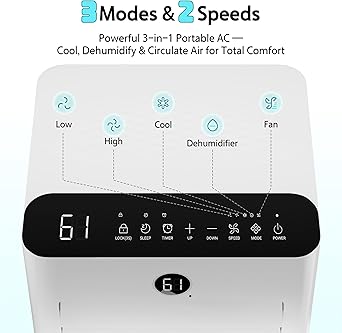 10,000 BTU Portable Air Conditioner for Rooms up to 450 Sq.Ft, 4-in-1 Cooling/Dry/Fan/Sleep Mode, Remote Control, High Low Speed, Window Kit Included, White
