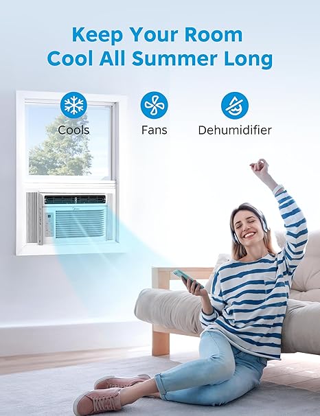 Midea MAW05R1JWT-B Electronic 5K 5,000 BTU, 3-in-1 Fan/Dehumidifier Window AC Unit, Easycool Air Conditioner with Remote Control, Cools up to 150 Sq. Ft, Fits Bedroom, Study, Office, White