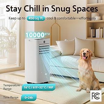 10,000 BTU Portable Air Conditioner for Rooms up to 450 Sq.Ft, 4-in-1 Cooling/Dry/Fan/Sleep Mode, Remote Control, High Low Speed, Window Kit Included, White